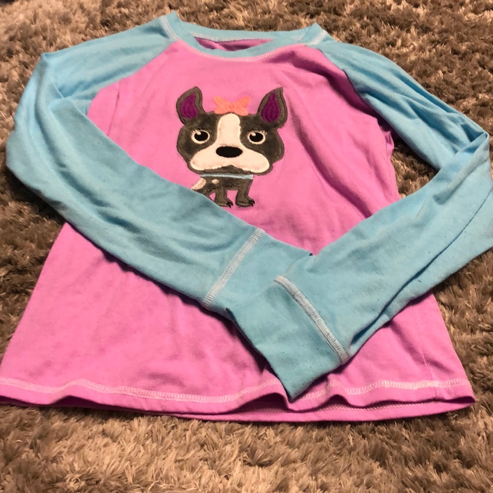 Girls Long Sleeve Pajama Shirt 3D Dog Graphic Purple and Blue Large